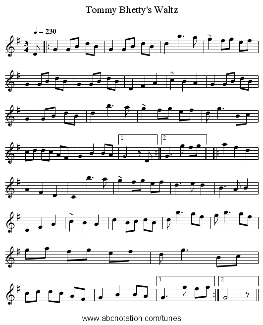 Tommy Bhetty's Waltz - staff notation