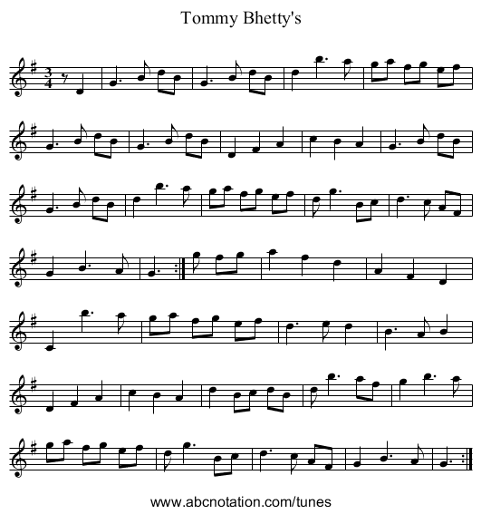 Tommy Bhetty's - staff notation