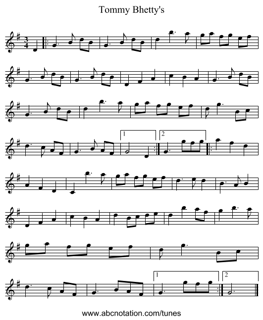 Tommy Bhetty's - staff notation