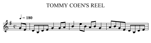 TOMMY COEN'S REEL - staff notation