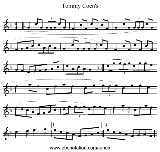 Tommy Coen's - staff notation