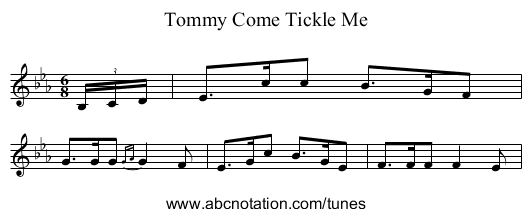 Tommy Come Tickle Me - staff notation