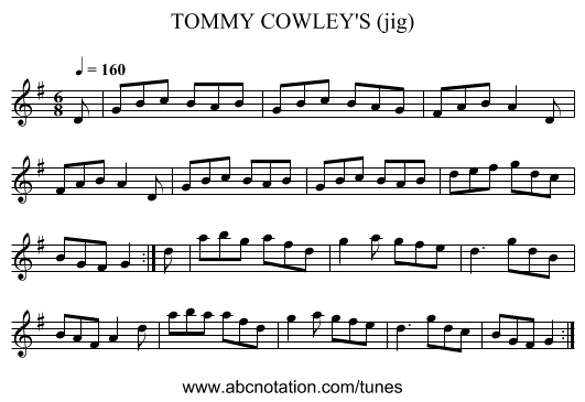 TOMMY COWLEY'S (jig) - staff notation