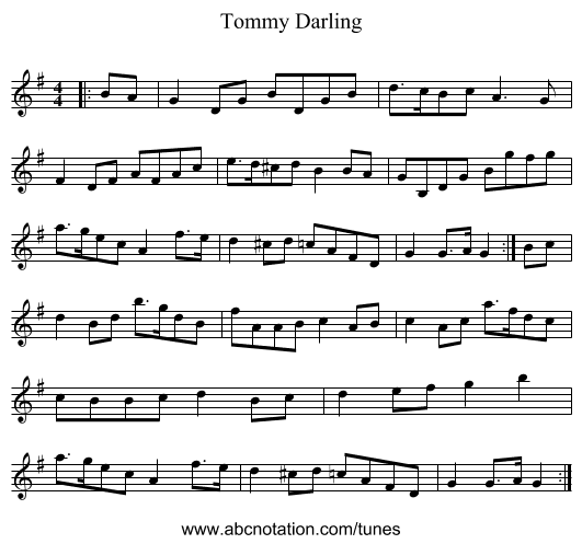 Tommy Darling - staff notation