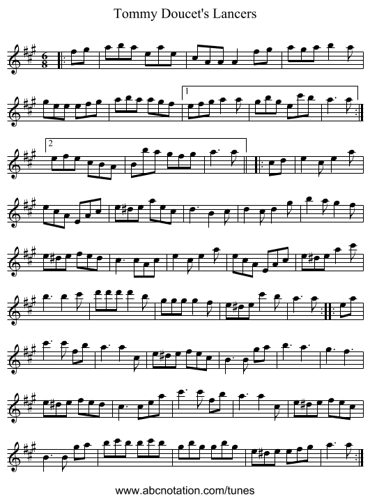 Tommy Doucet's Lancers - staff notation