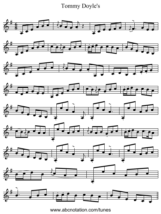 Tommy Doyle's - staff notation