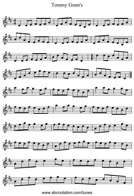 Tommy Gunn's - staff notation