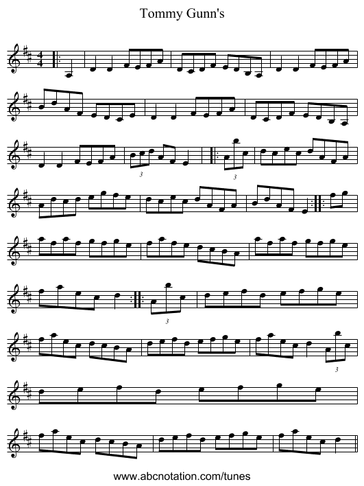 Tommy Gunn's - staff notation