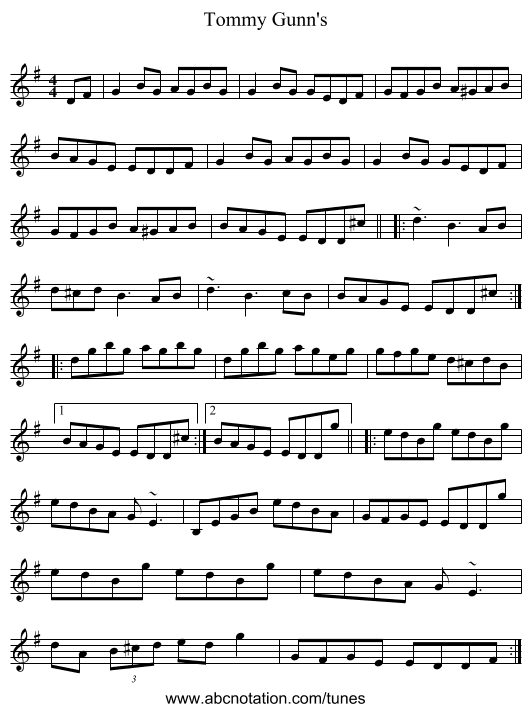 Tommy Gunn's - staff notation