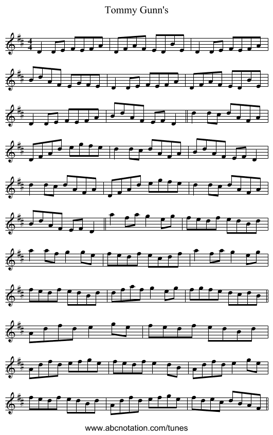 Tommy Gunn's - staff notation