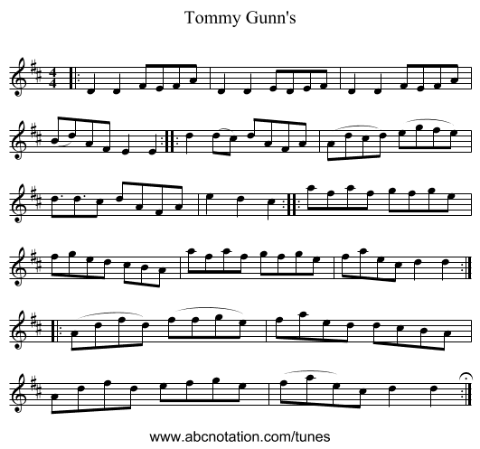 Tommy Gunn's - staff notation