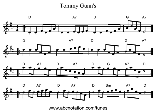 Tommy Gunn's - staff notation