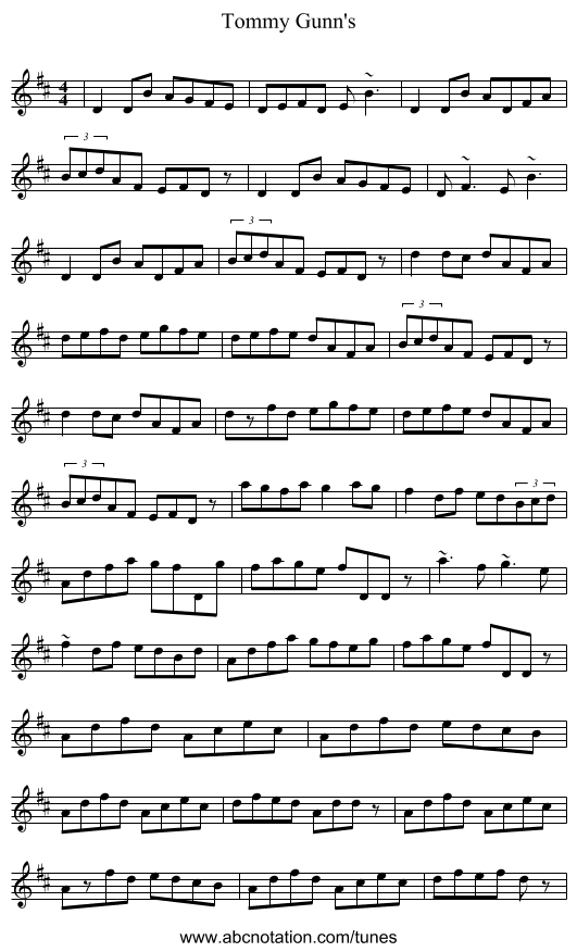 Tommy Gunn's - staff notation