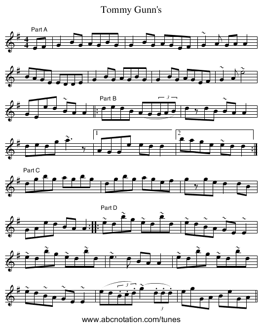 Tommy Gunn's - staff notation