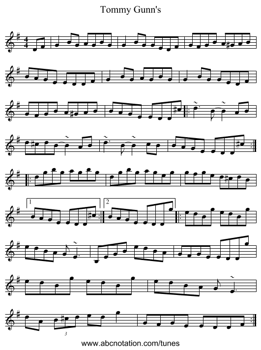 Tommy Gunn's - staff notation