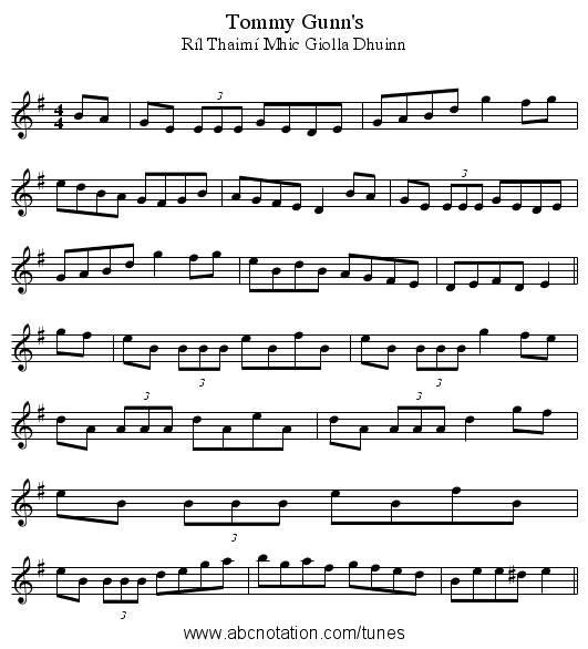 Tommy Gunn's - staff notation