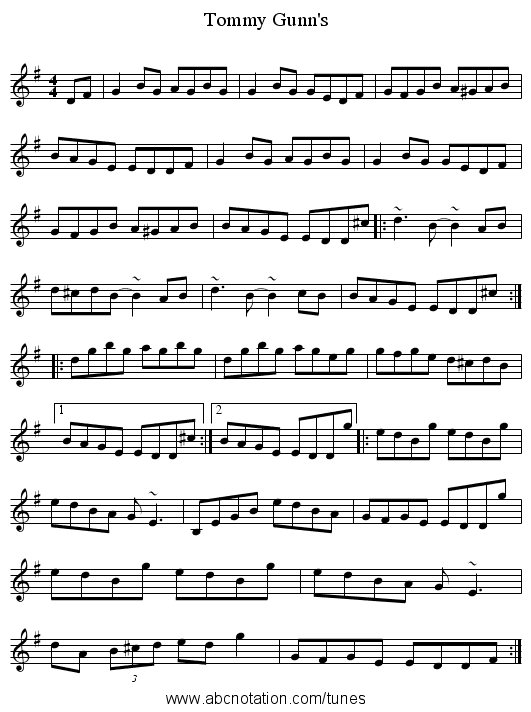 Tommy Gunn's - staff notation
