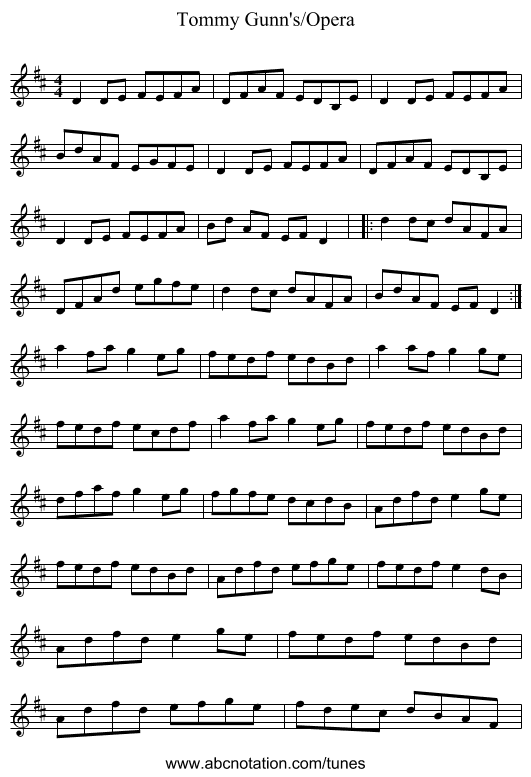 Tommy Gunn's/Opera - staff notation