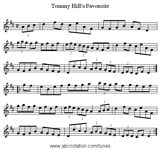 Tommy Hill's Favourite - staff notation