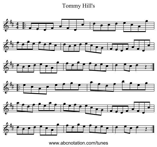 Tommy Hill's - staff notation