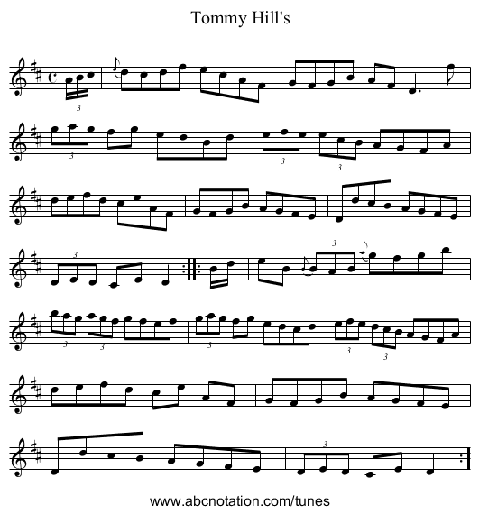 Tommy Hill's - staff notation