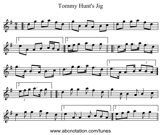 Tommy Hunt's Jig - staff notation
