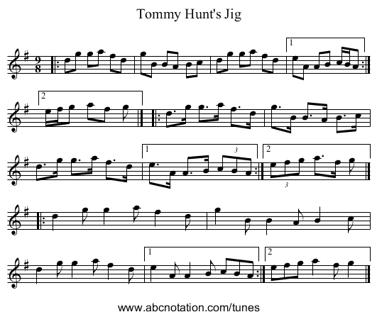 Tommy Hunt's Jig - staff notation