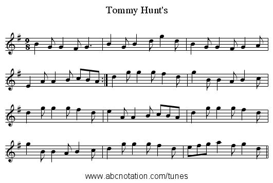 Tommy Hunt's - staff notation
