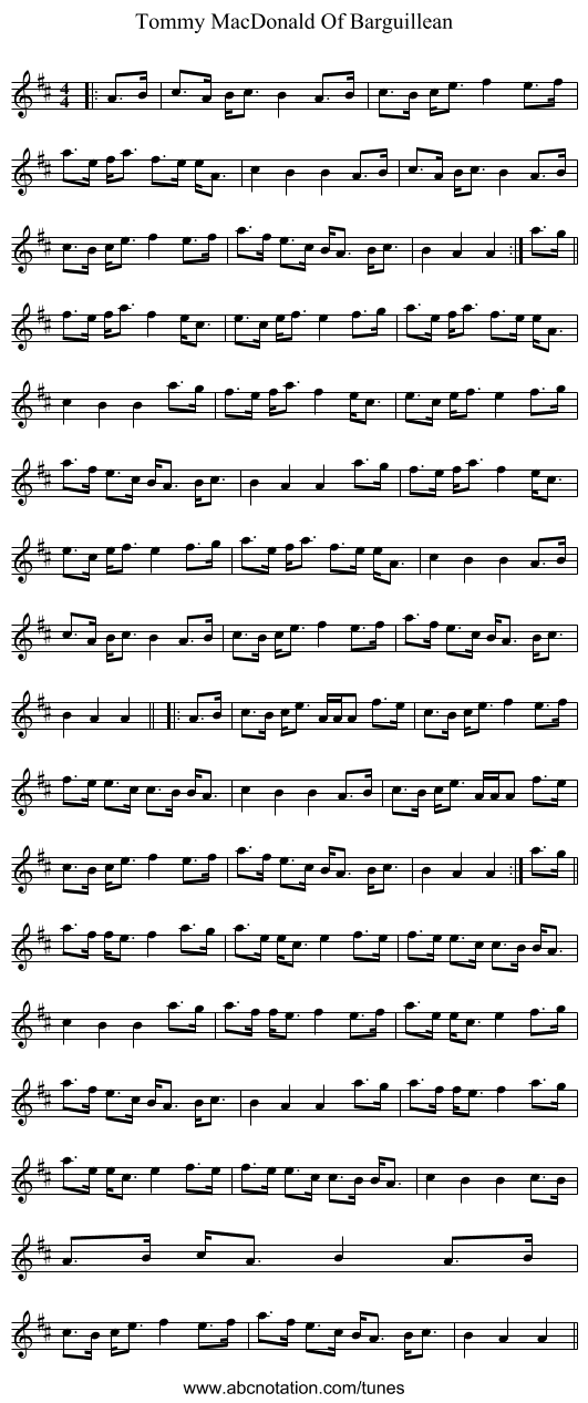 Tommy MacDonald Of Barguillean - staff notation