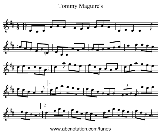 Tommy Maguire's - staff notation