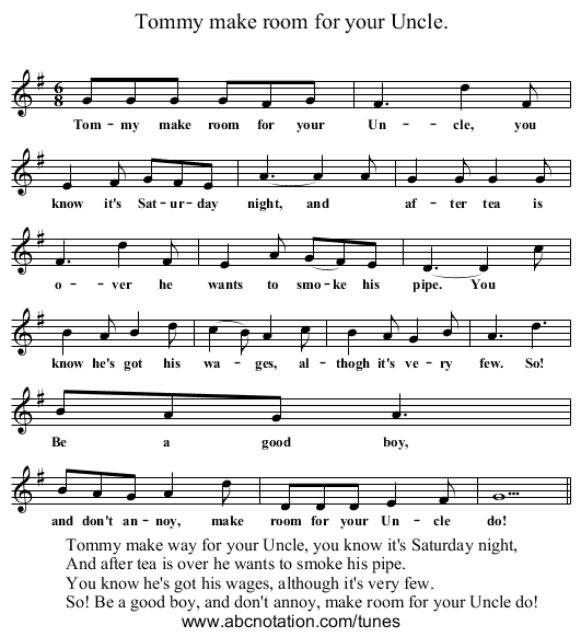 Tommy make room for your Uncle. - staff notation
