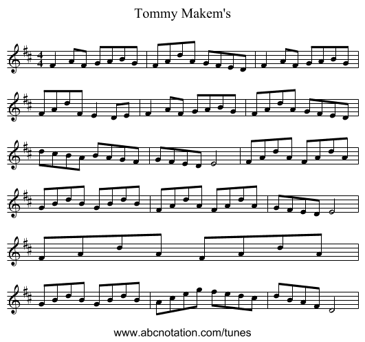 Tommy Makem's - staff notation