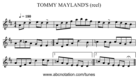 TOMMY MAYLAND'S (reel) - staff notation