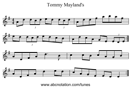 Tommy Mayland's - staff notation