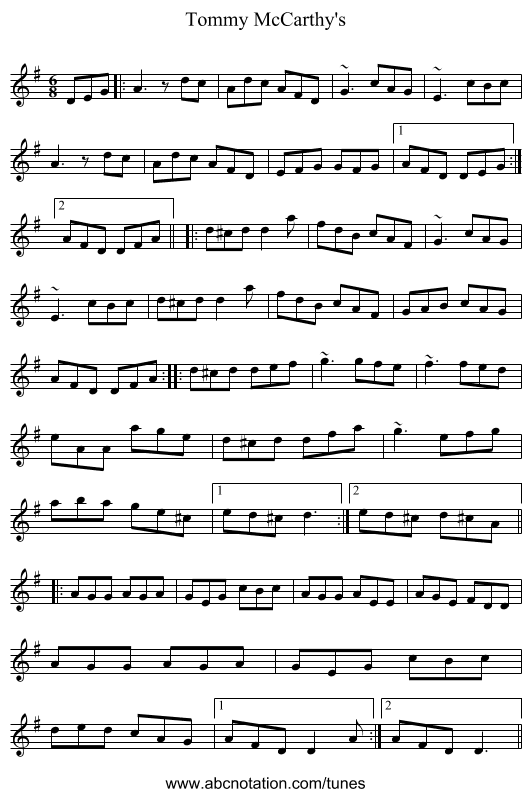 Tommy McCarthy's - staff notation