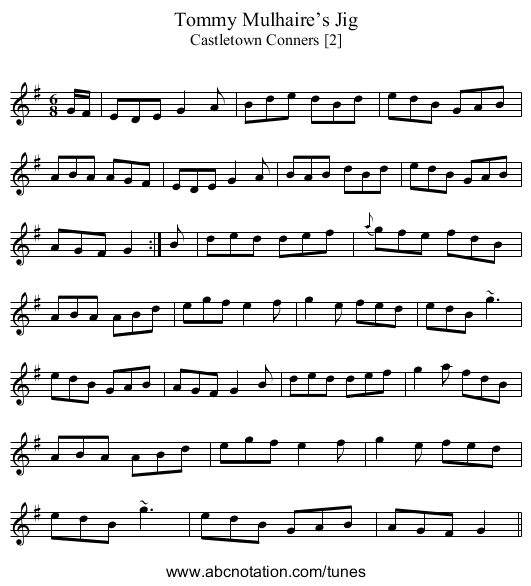 Tommy Mulhaire’s Jig - staff notation