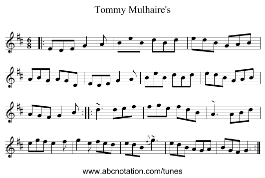 Tommy Mulhaire's - staff notation