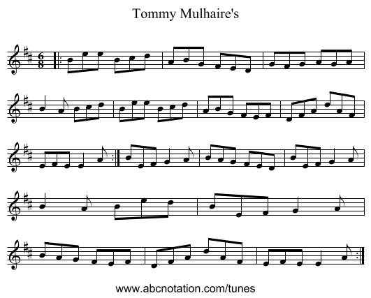 Tommy Mulhaire's - staff notation
