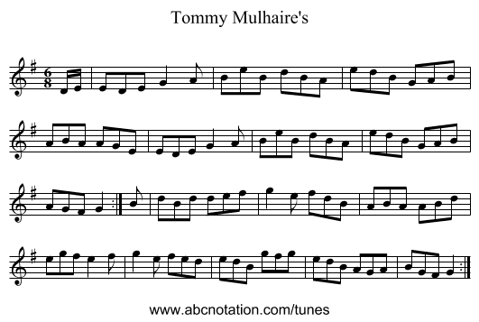 Tommy Mulhaire's - staff notation
