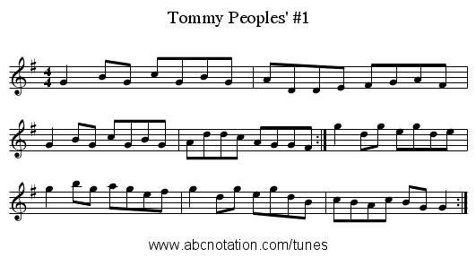 Tommy Peoples' #1 - staff notation