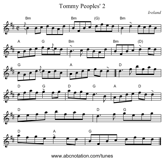 Tommy Peoples' 2 - staff notation