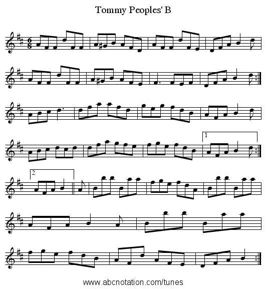 Tommy Peoples' B - staff notation