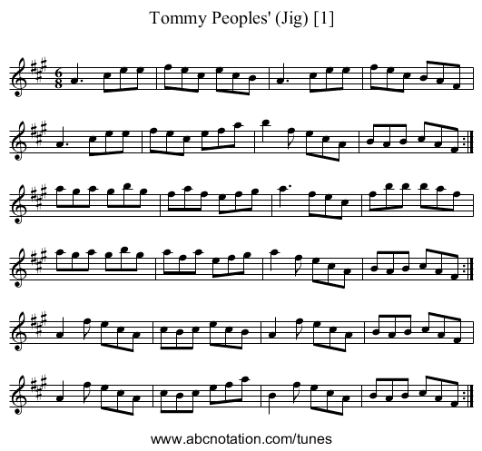 Tommy Peoples' (Jig) [1] - staff notation