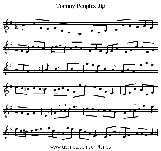 Tommy Peoples' Jig - staff notation