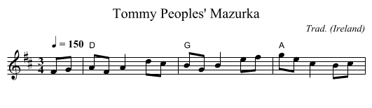 Tommy Peoples' Mazurka - staff notation