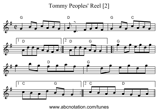 Tommy Peoples' Reel [2] - staff notation