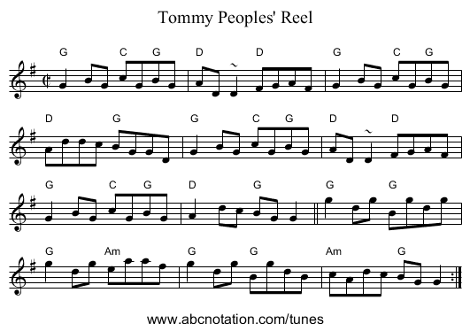 Tommy Peoples' Reel - staff notation