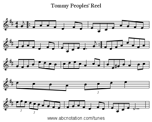 Tommy Peoples' Reel - staff notation