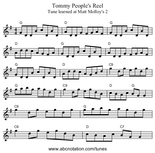 Tommy People's Reel - staff notation