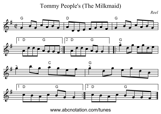 Tommy People's (The Milkmaid) - staff notation